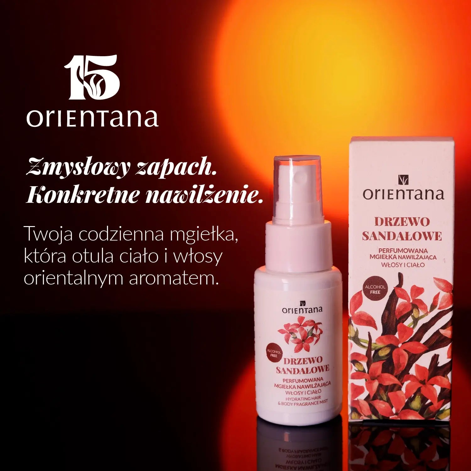 Mgiełka drzewo sandałowe do włosów i ciała 50 ml Orientana Zmysłowy zapach Konkretne nawilżenie Twoja codzienna mgiełka, która otula ciało i włosy orientalnym aromatem
