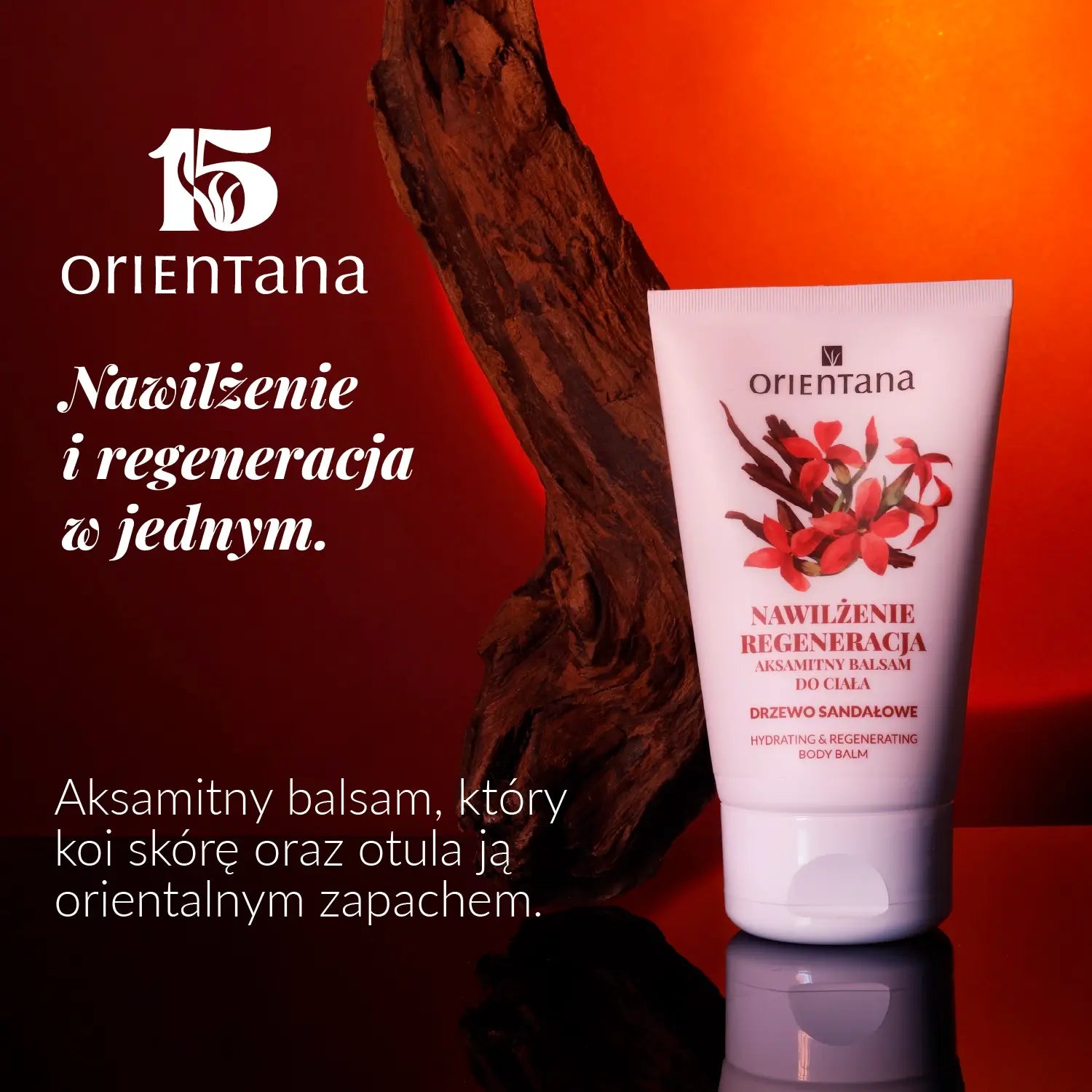 Nawilżający i regenerujący balsam drzewo sandałowe 125 ml Orientana Nawilżenie i regeneracja w jednym, aksamitny balsam, który koi skórę oraz otula ją orientalnym zapachem.