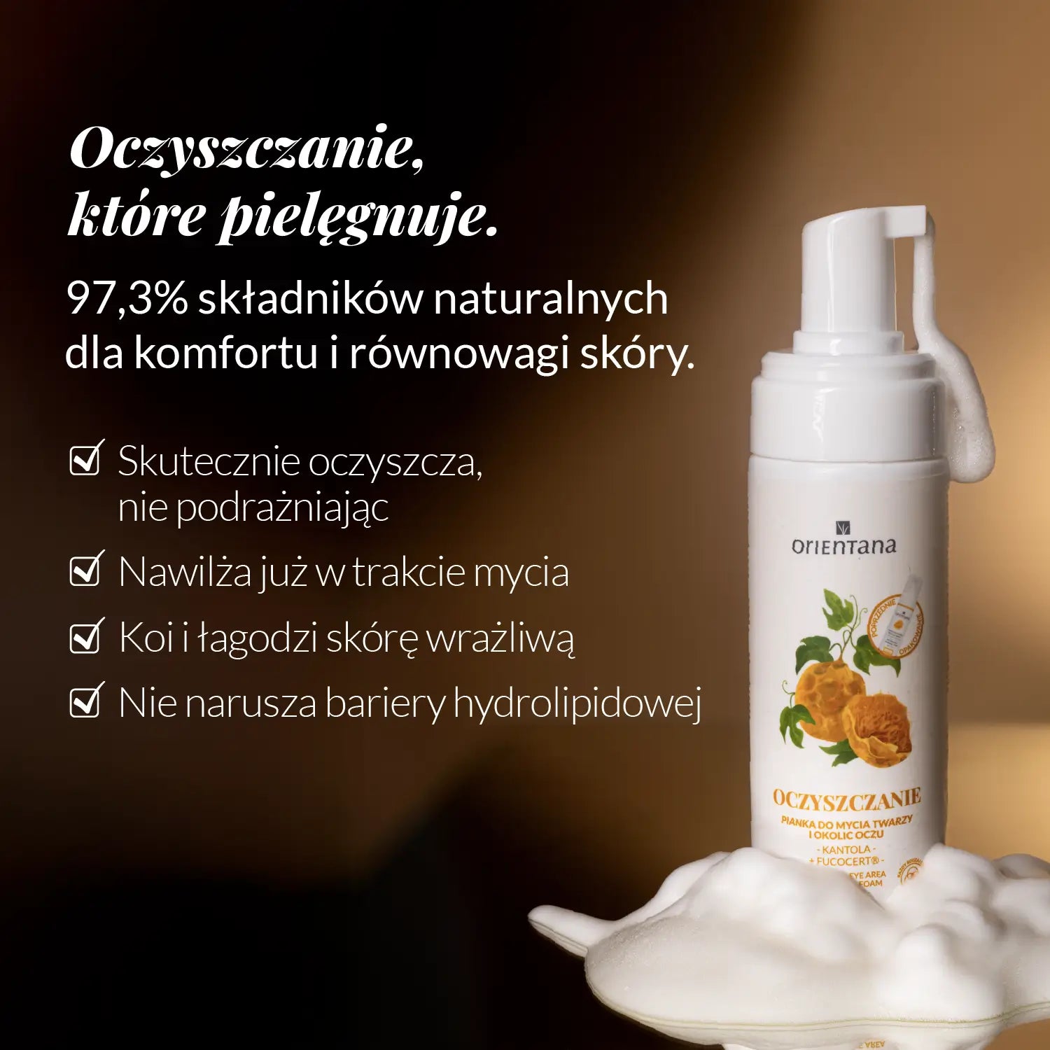 Oczyszczenie które pielęgnuje Pianka do mycia twarzy kantola 150 ml Orientana 97,3% składników naturalnych