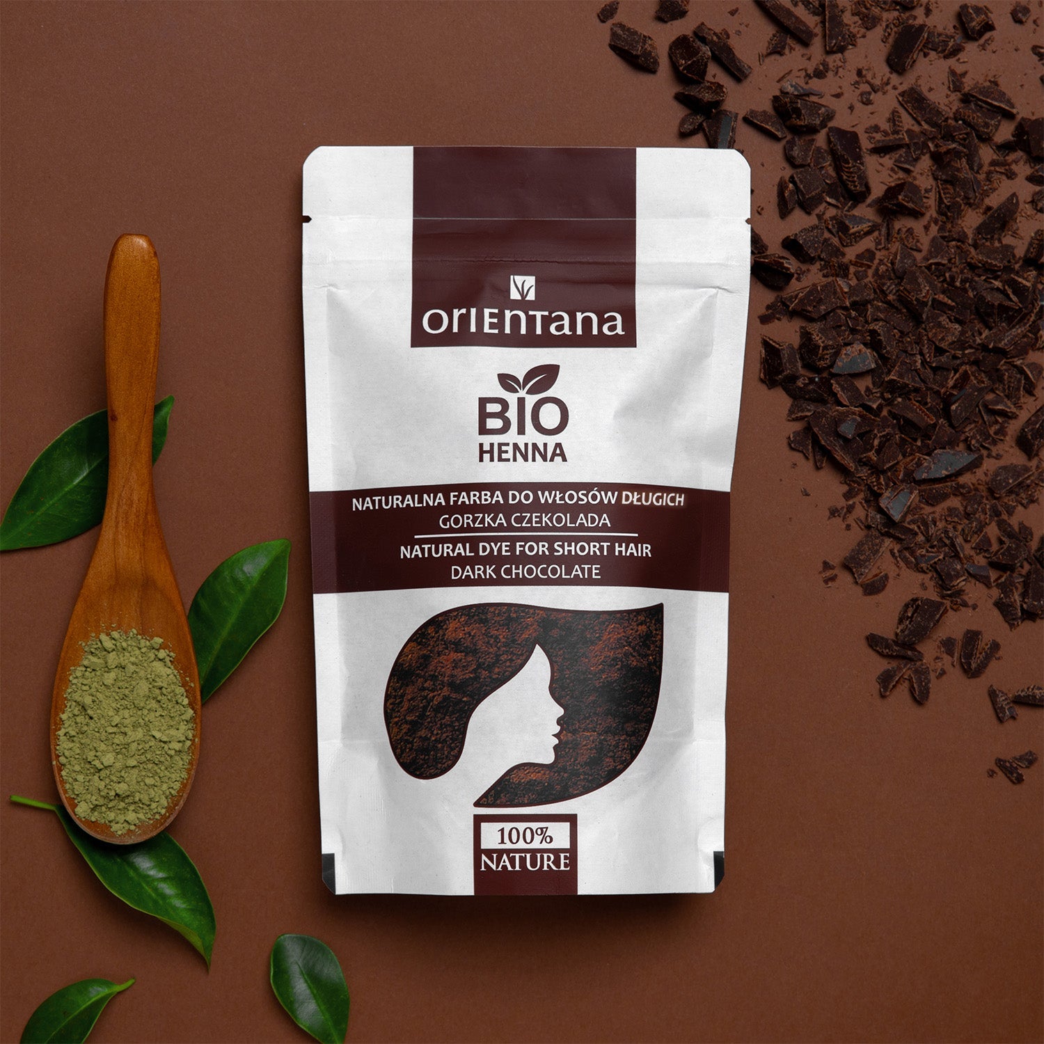BIO HENNA naturalna farba do włosów długich GORZKA CZEKOLADA 100 g - Orientana