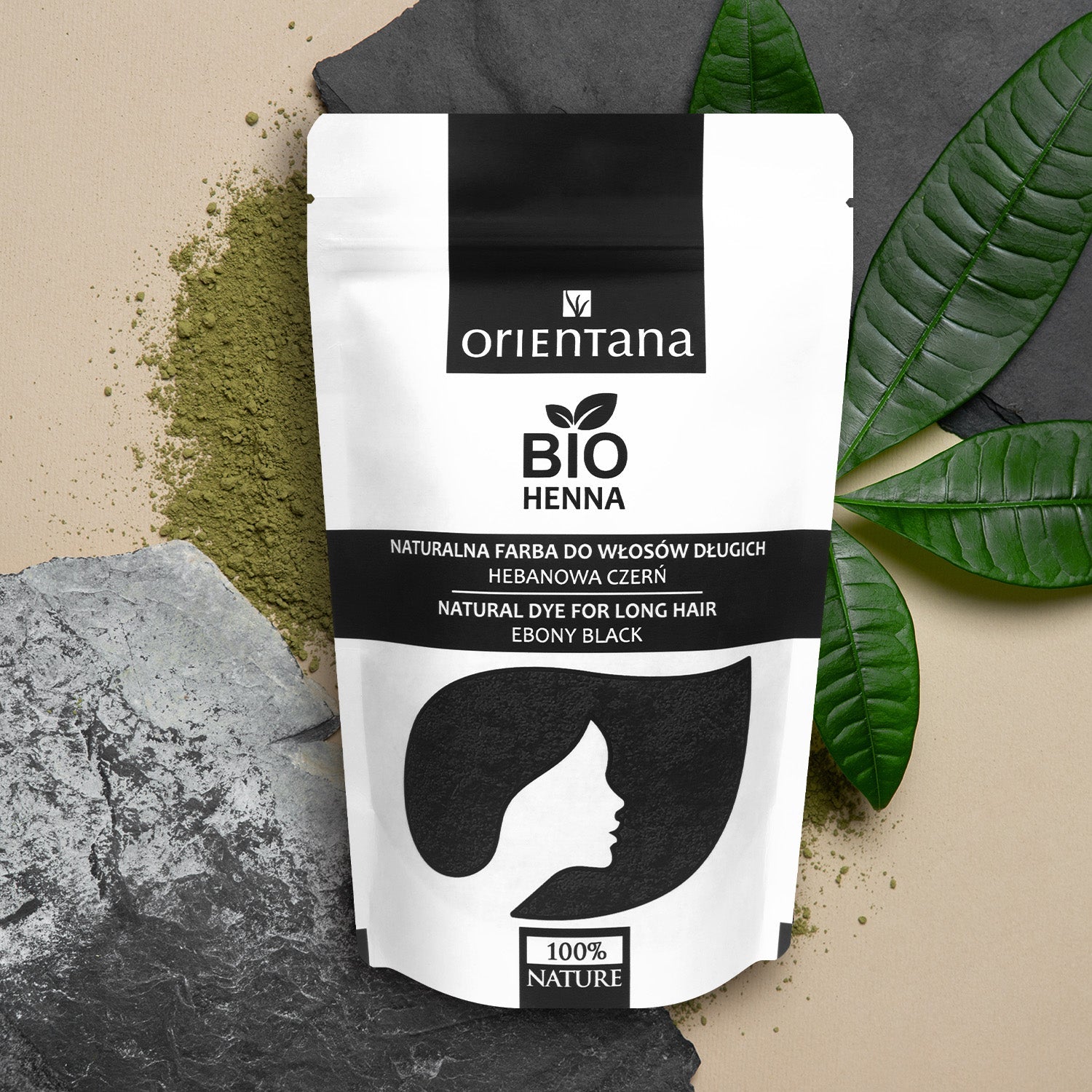 BIO HENNA Naturalna farba do włosów długich HEBANOWA CZERŃ 100 g - Orientana