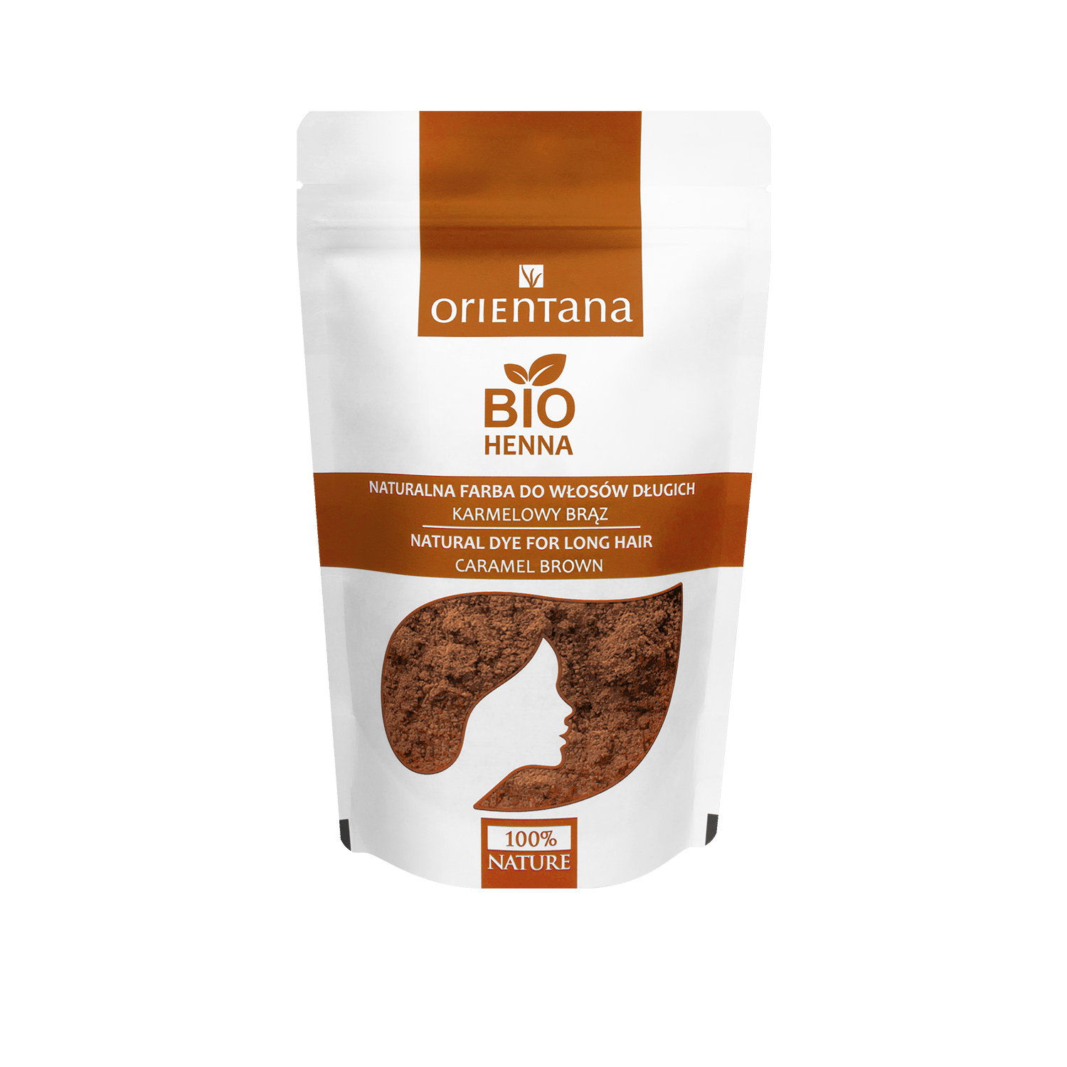 BIO HENNA naturalna farba do włosów długich KARMELOWY BRĄZ 100 g - Orientana