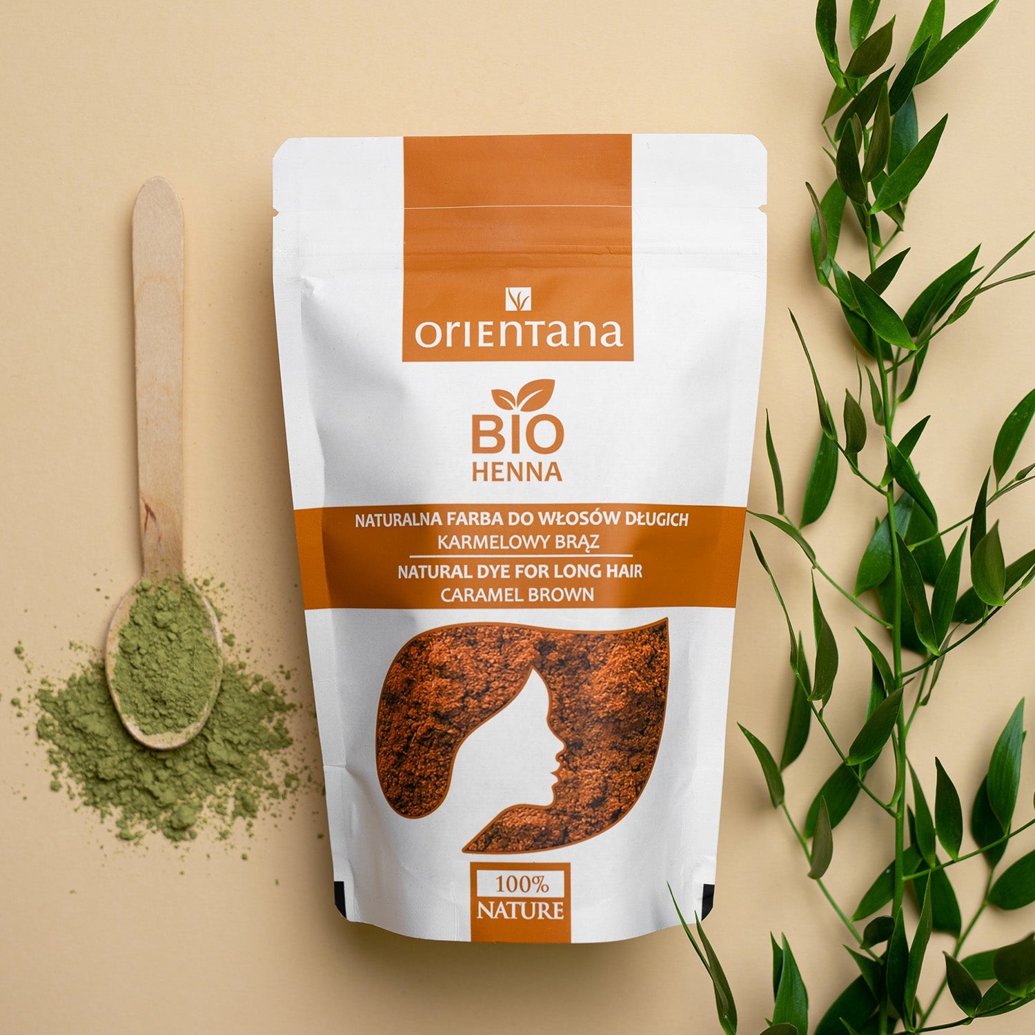 BIO HENNA naturalna farba do włosów długich KARMELOWY BRĄZ 100 g - Orientana