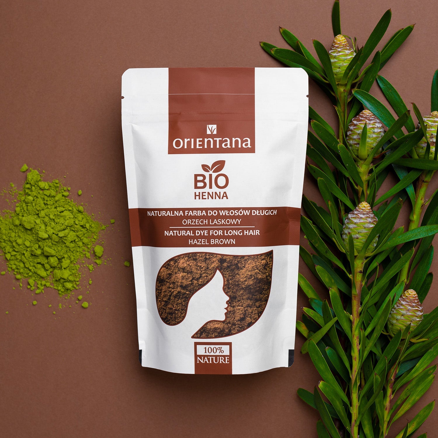 BIO HENNA naturalna farba do włosów długich ORZECH LASKOWY 100 g - Orientana