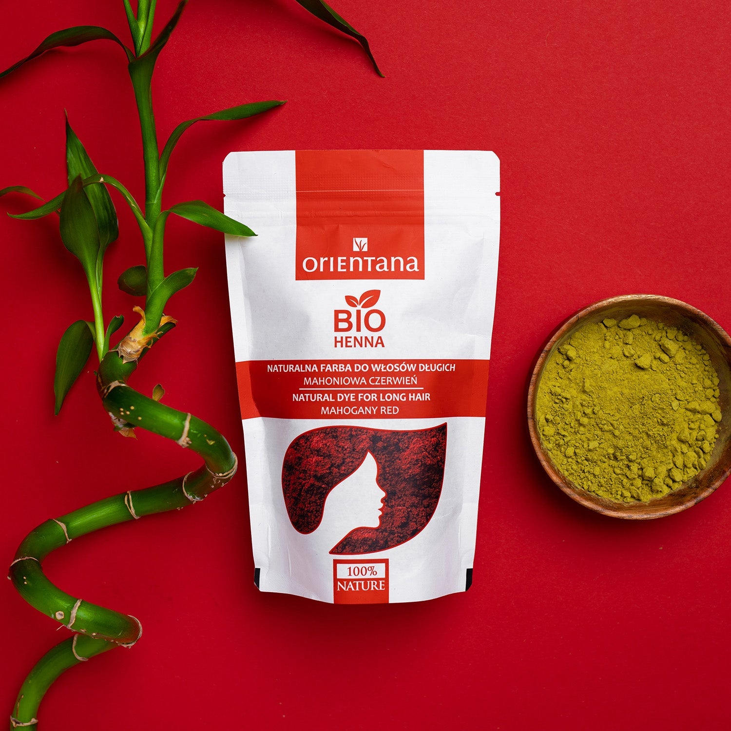 BIO HENNA naturalna farba do włosów MAHONIOWA CZERWIEŃ 100 g - Orientana