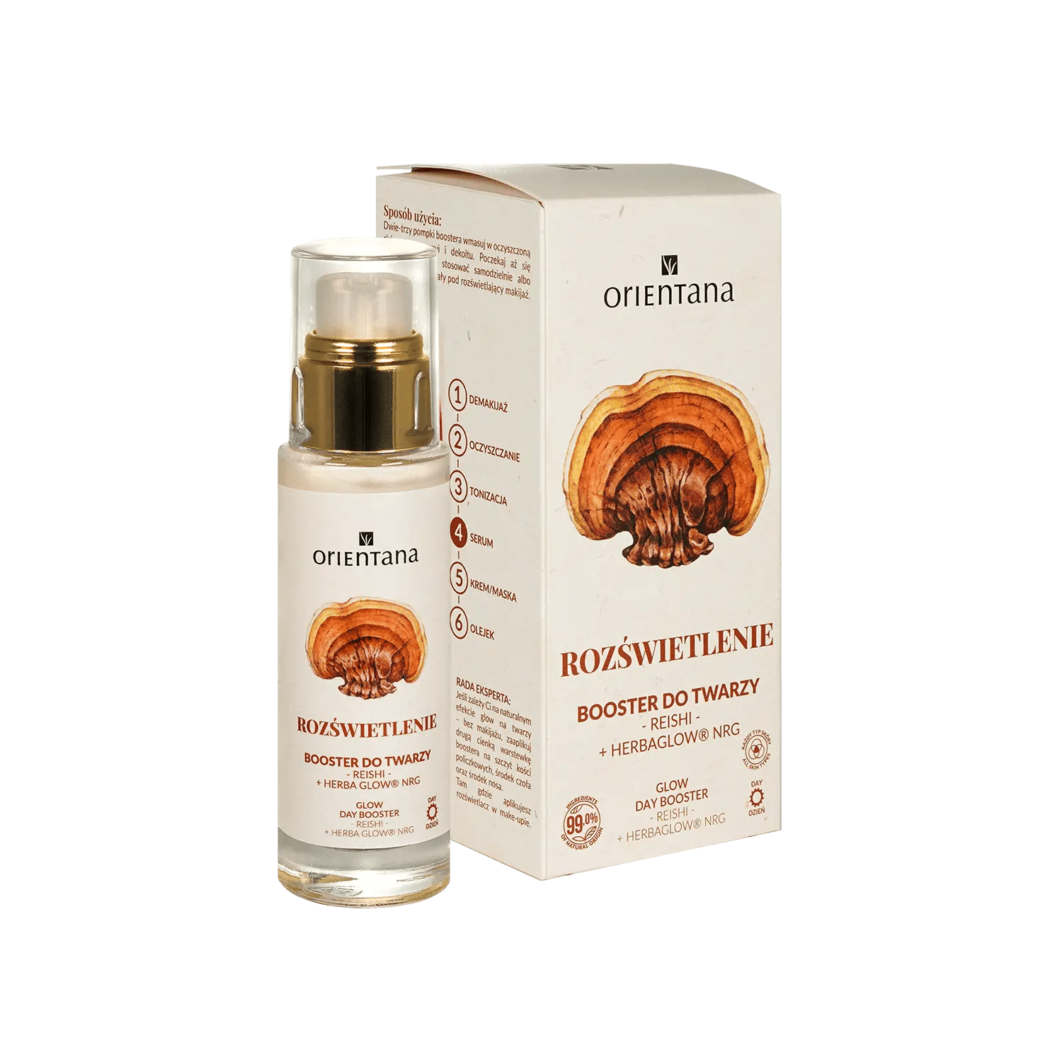 Booster rozświetlający REISHI i RÓŻENIEC GÓRSKI na dzień 30 ml - Orientana