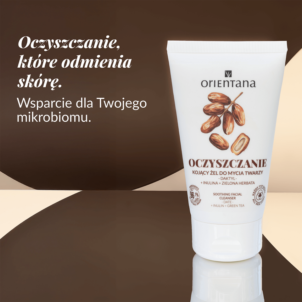 Kojący żel do mycia twarzy z inuliną, zieloną herbatą i daktylem 125 ml