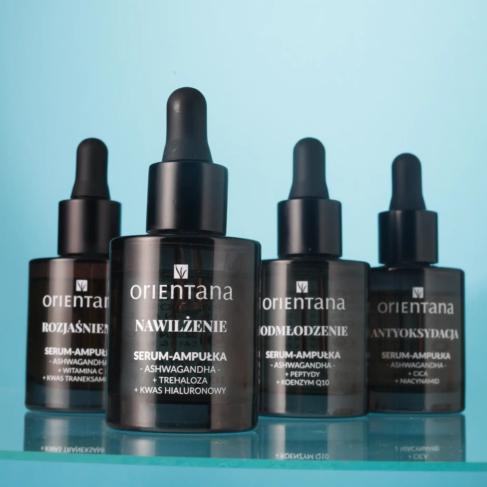 4 serum ampułki Orientana: rozjaśnienie, nawilzenie, odmłodzenie, antyoksydacja.