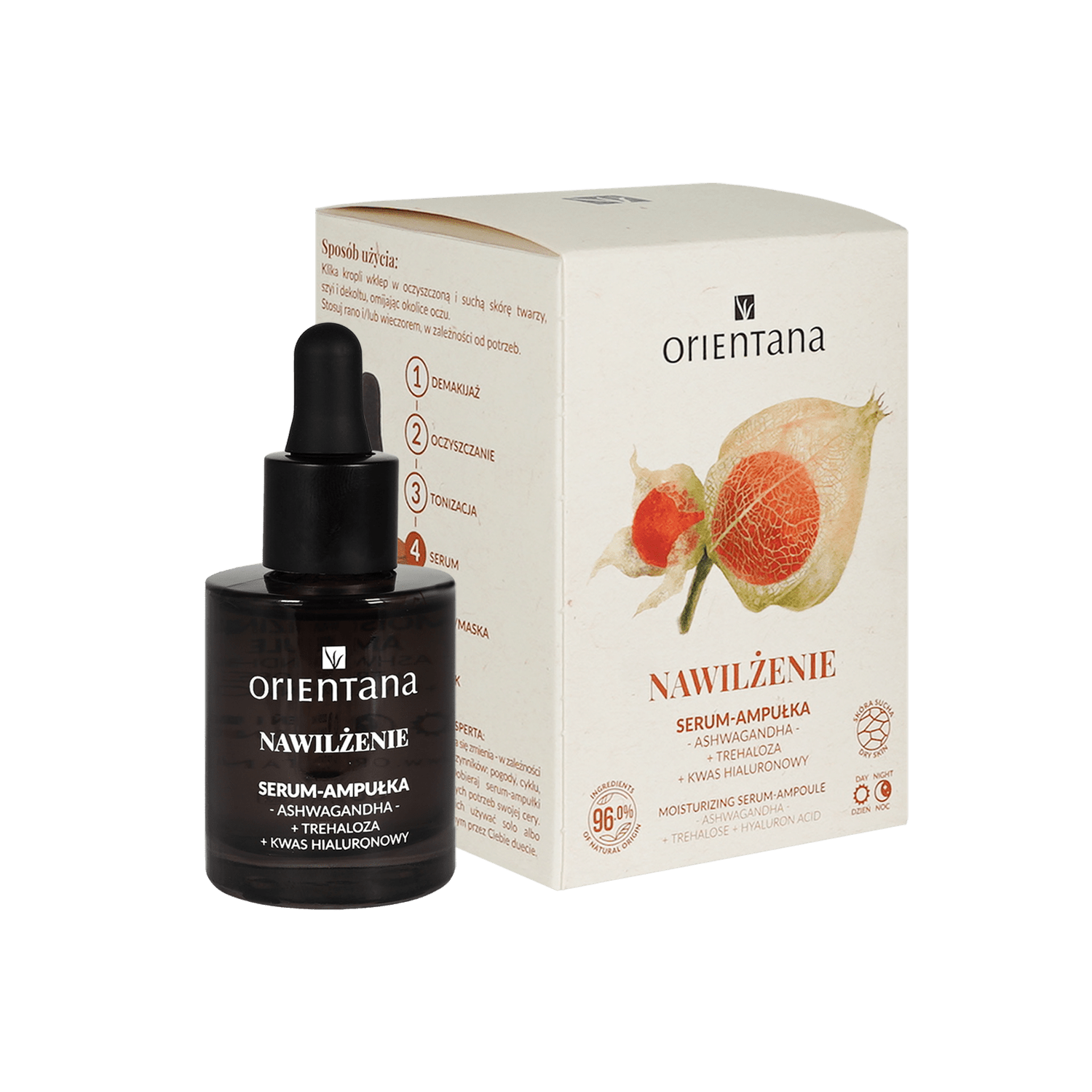 Nawilżające serum - ampułka ASHWAGANDHA TREHALOZA KWAS HIALURONOWY 30 ml - Orientana