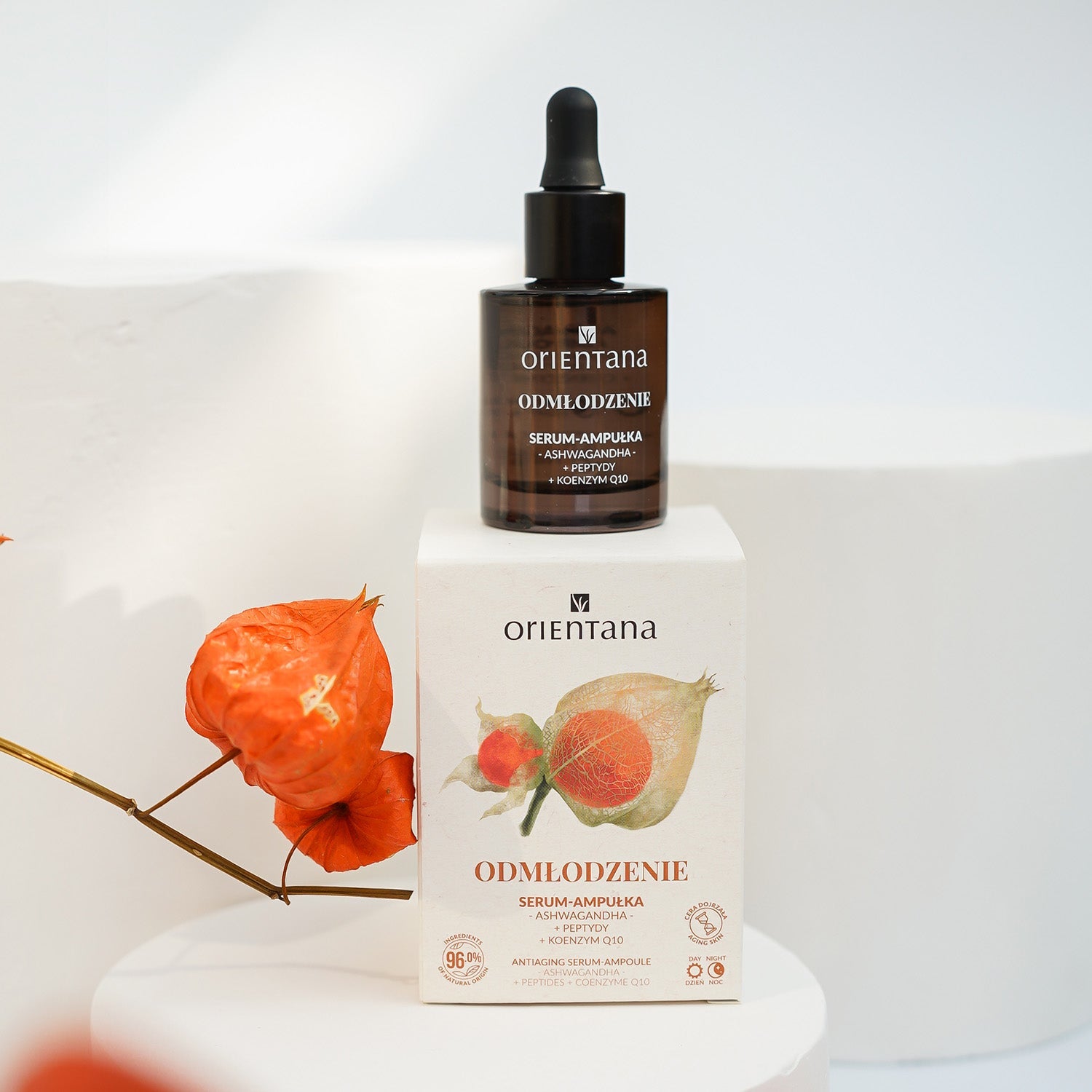 Odmładzające serum - ampułka ASHWAGANDHA PEPTYDY KOENZYM Q10 30 ml - Orientana