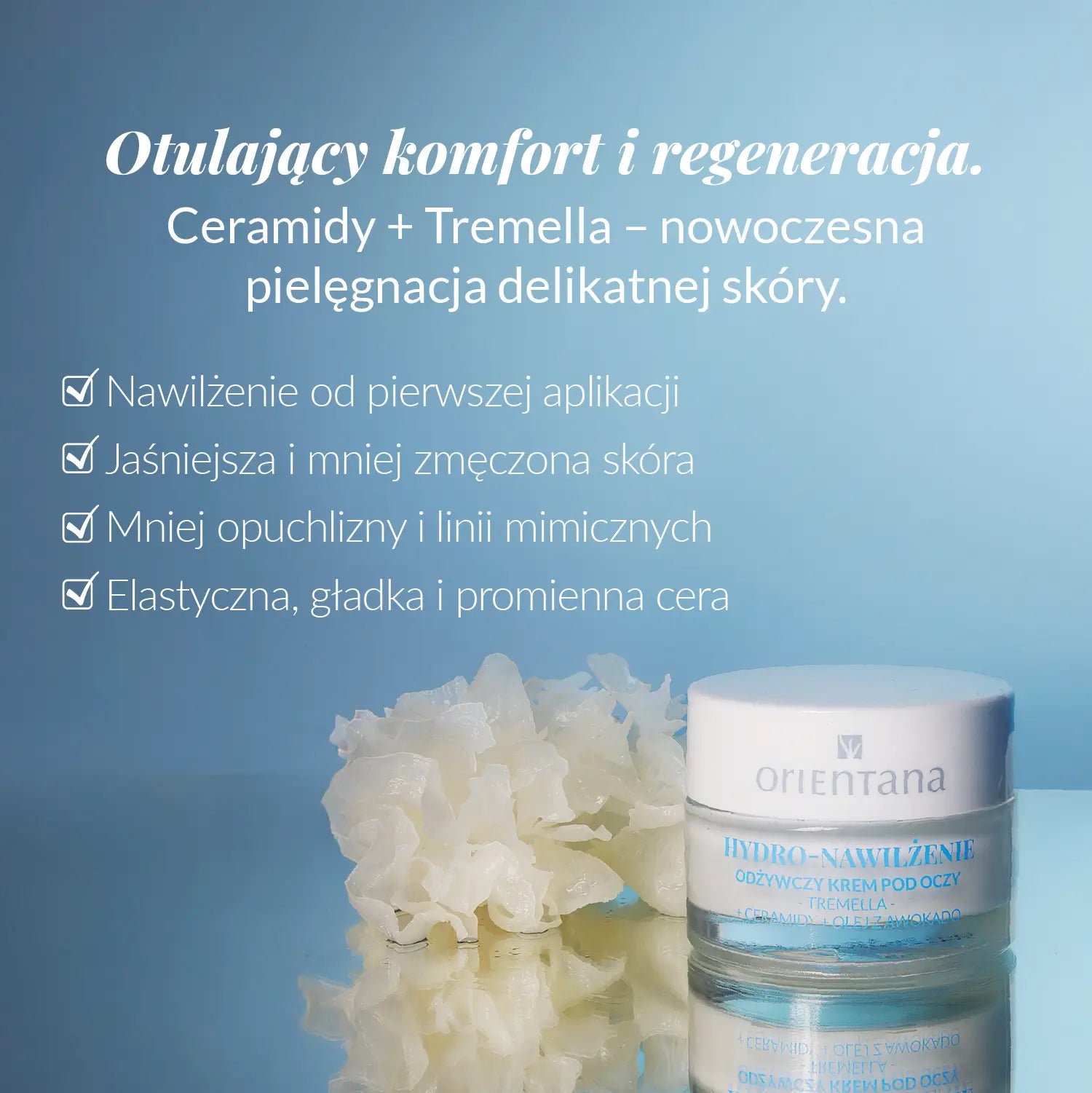 Hydro-nawilżenie Odżywczy krem pod oczy z Ceramidami, Tremellą i Olejem awokado 15 ml otulający komfort i regeneracja nowoczesna pielęgnacja delikatnej skóry.