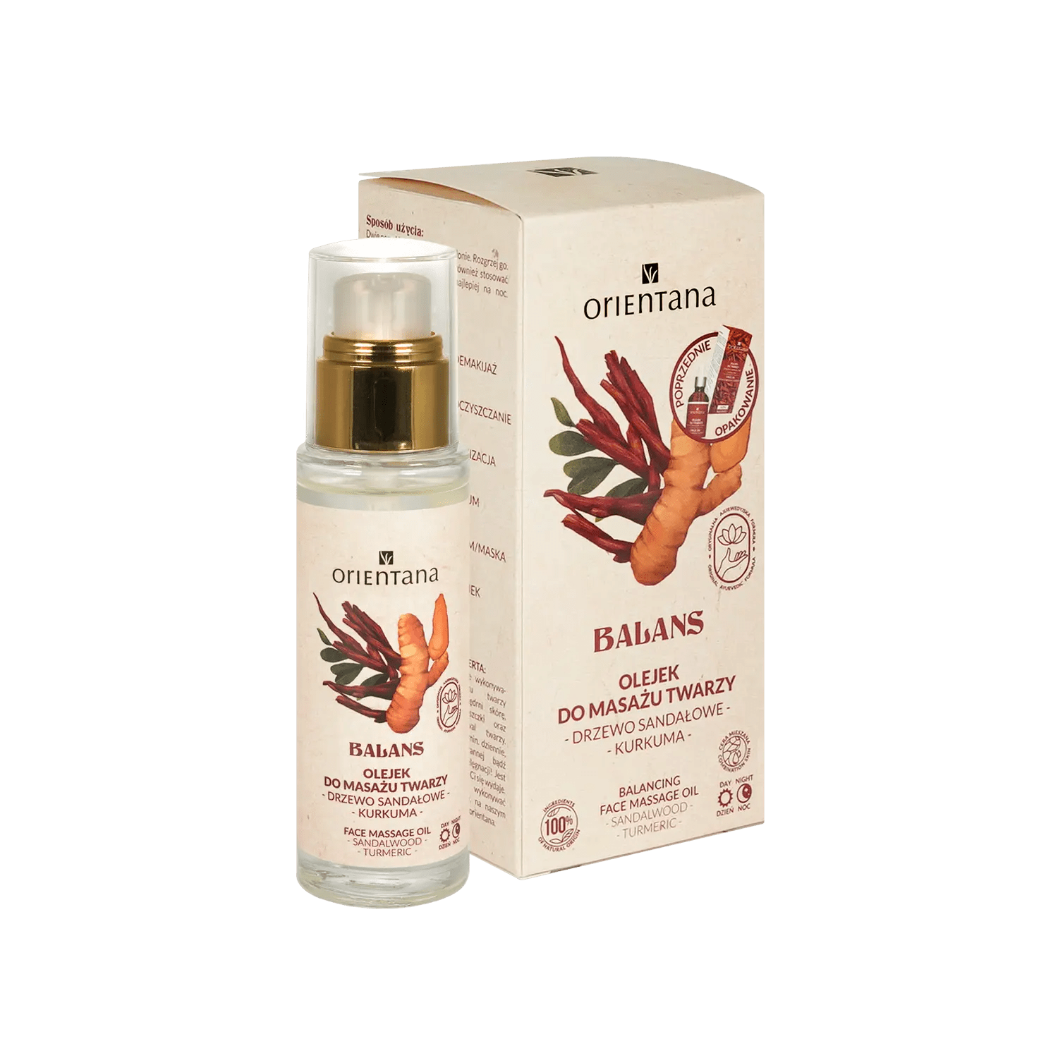 Olejek do masażu twarzy DRZEWO SANDAŁOWE i KURKUMA 30 ml - Orientana
