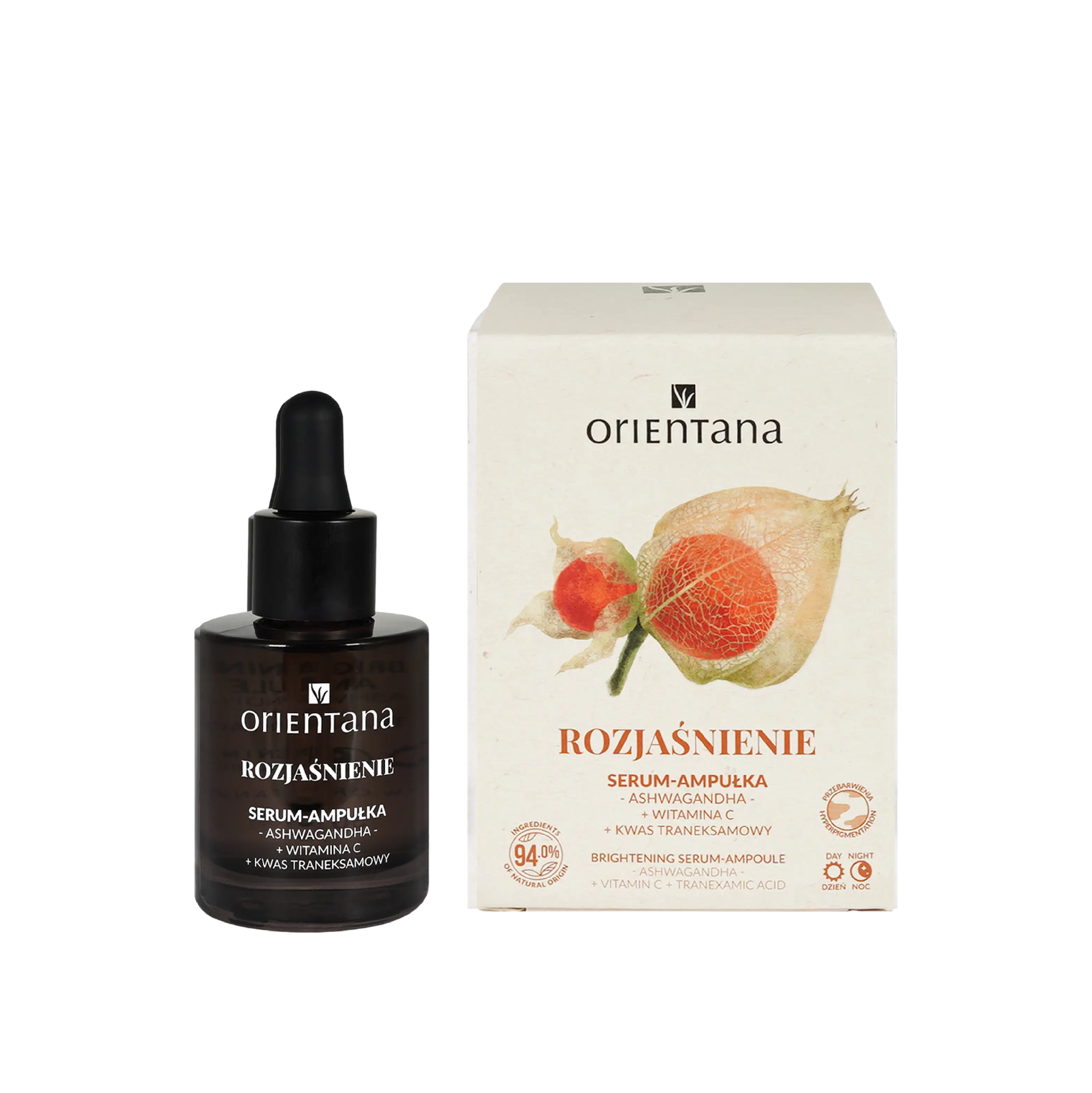 Rozjaśniające serum-ampułka ashwagandha witamina C kwas traneksamowy 30 ml